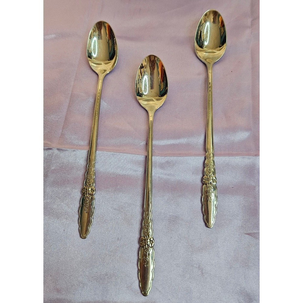 Oneida Community floral glen Stainless Iced Tea Spoons Set of 3 Floral Vintage